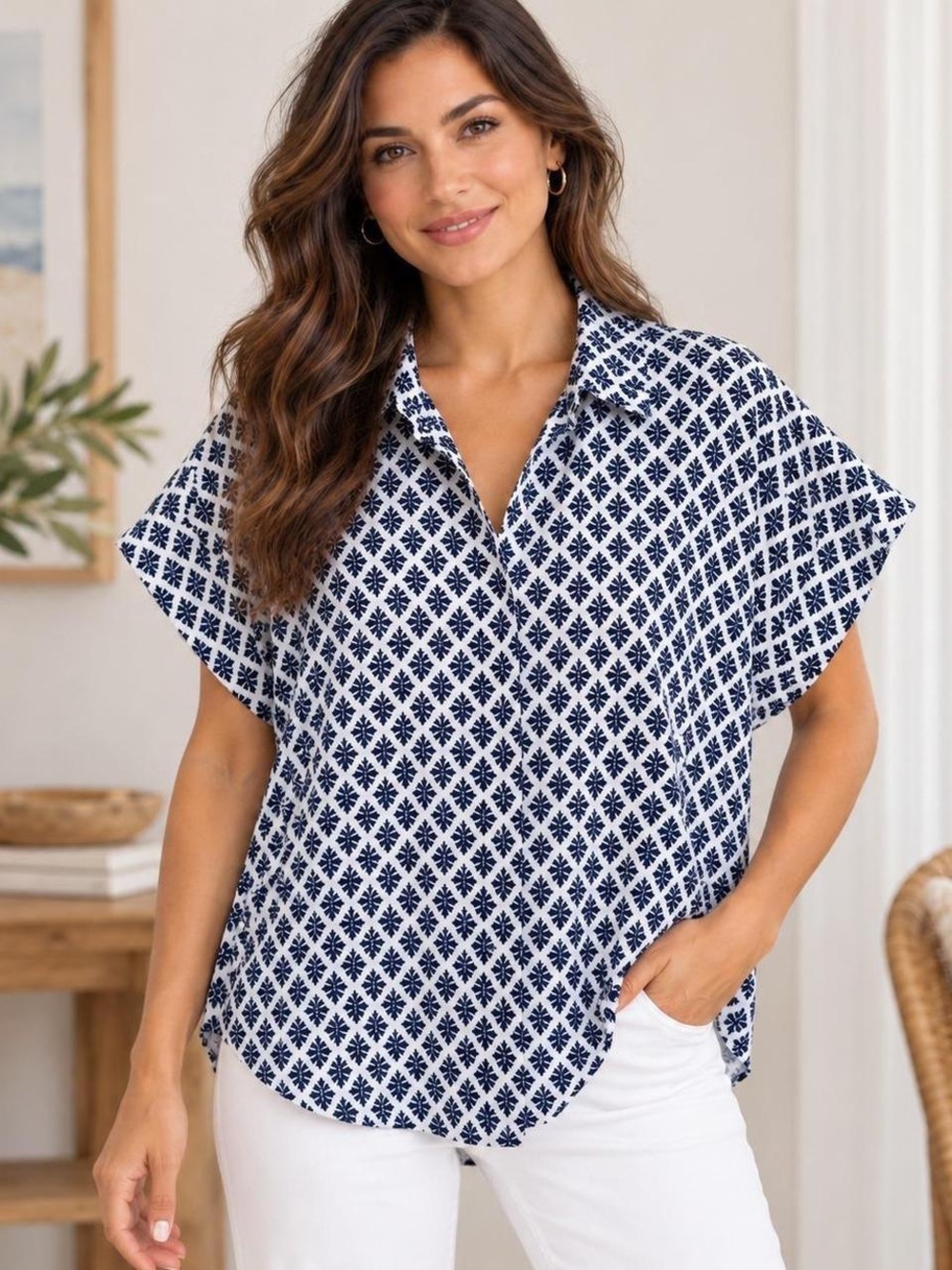 Women’s—J.Jill—Wearever Collection White Short Sleeve V-Neck Blouse. Size XL.